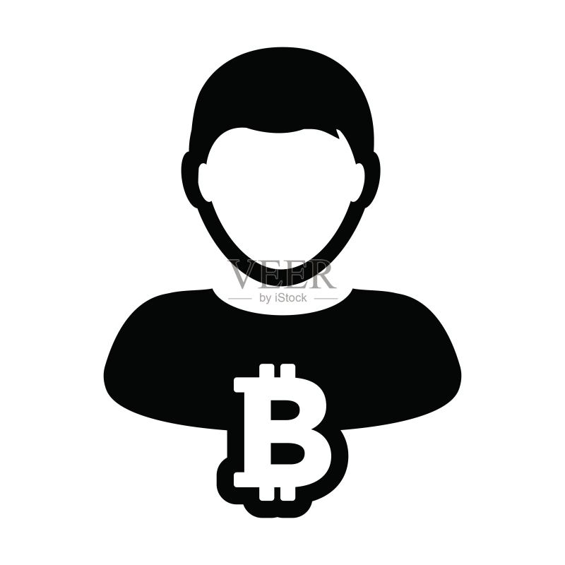 加密货币图标:比特币数字货币符号与男性头像图标素材