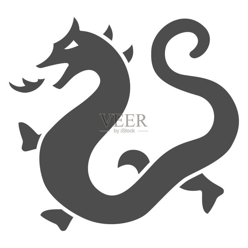 中国龙实体图标,中国中秋节概念,白色背景的传说龙,中国魔龙图标,用于网页设计。矢量图形。图标素材