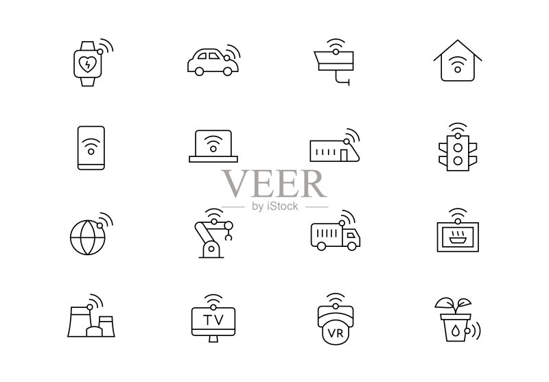 物联网细线矢量图标(可编辑描边)图标素材
