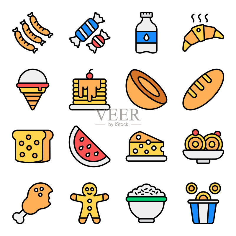 现代潮流美食扁平风图标图标素材