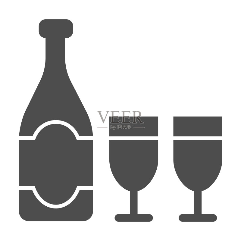 香槟酒瓶和酒杯图标——圣诞新年概念图标素材