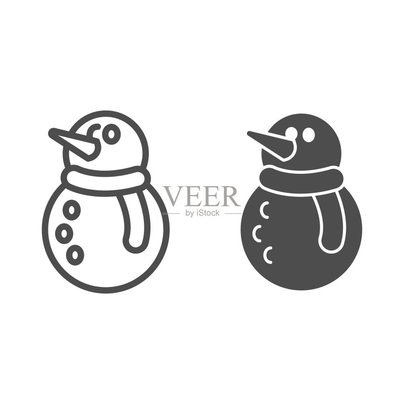 雪人线性图标:圣诞新年概念图标素材