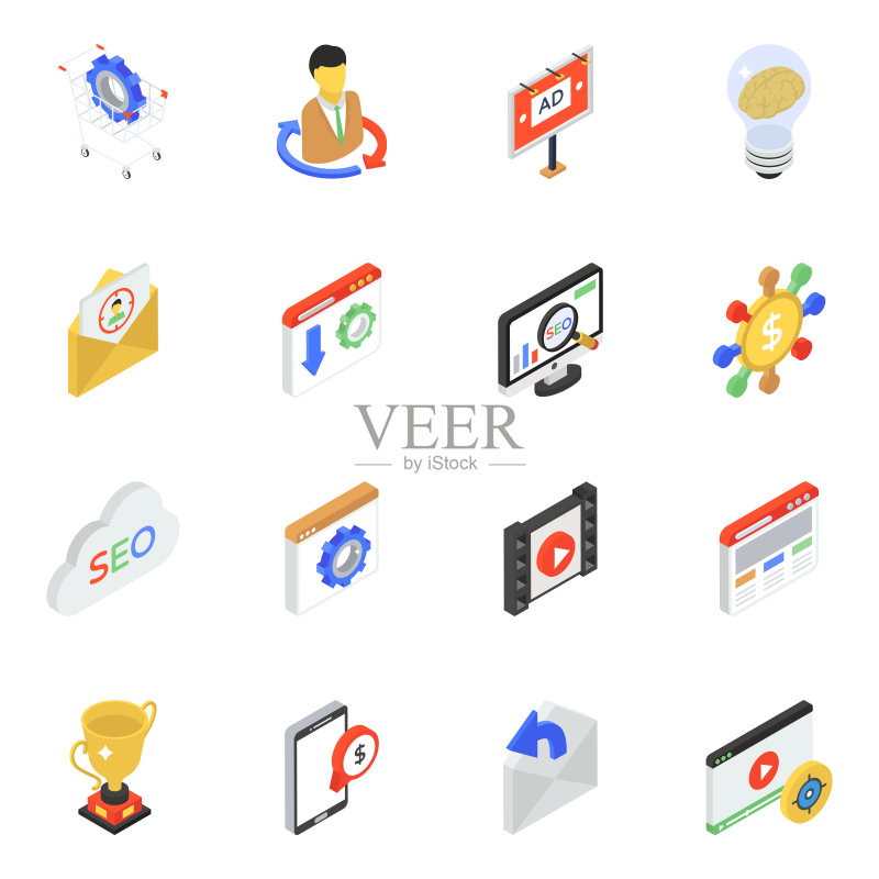 SEO营销2.5D图标包图标素材