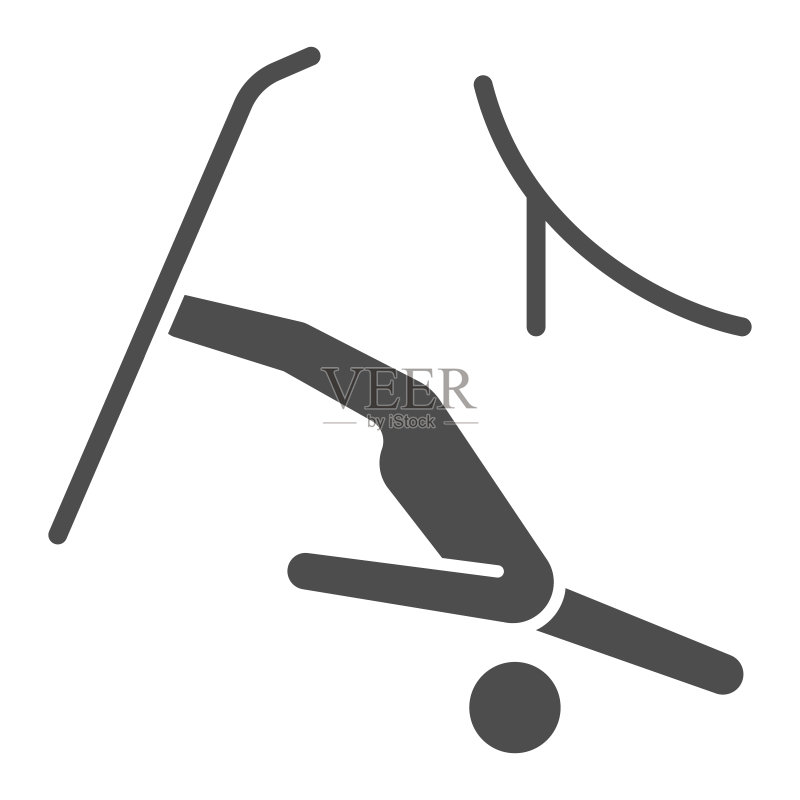 跳跃的自由泳实体图标,冬季运动概念,白色背景上的自由式滑雪标志,移动概念和网页设计的字形风格滑雪跳跃图标。矢量图形图标素材