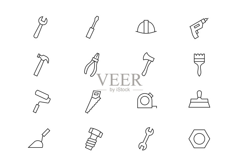 工作工具细线矢量图标(可编辑描边)图标素材