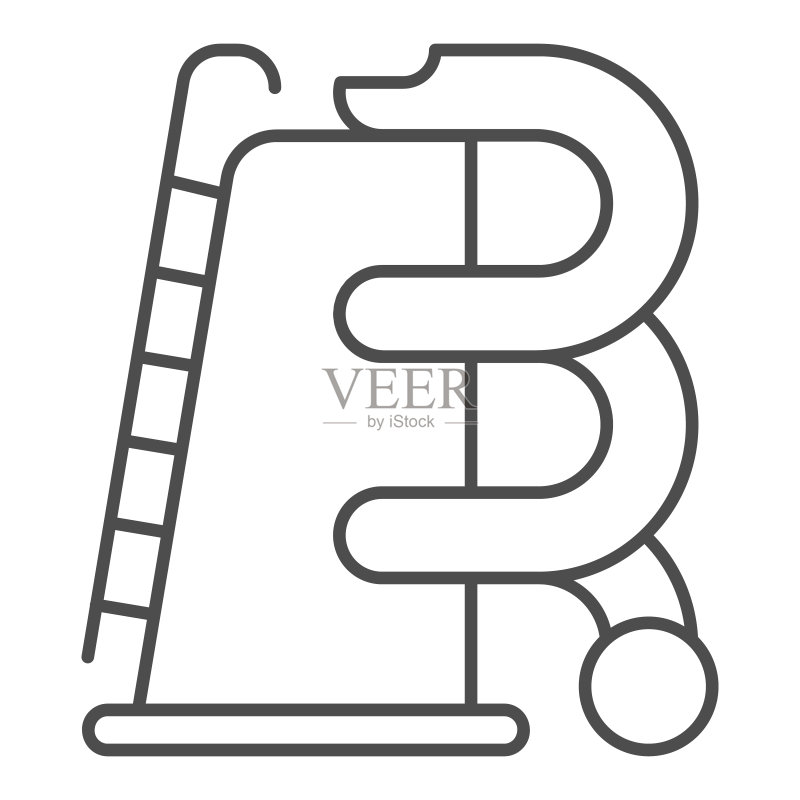 水上乐园滑梯细线图标,水上乐园概念,白色背景上的滑梯标志,用于移动概念和网页设计的轮廓样式水上乐园滑梯图标。矢量图形图标素材