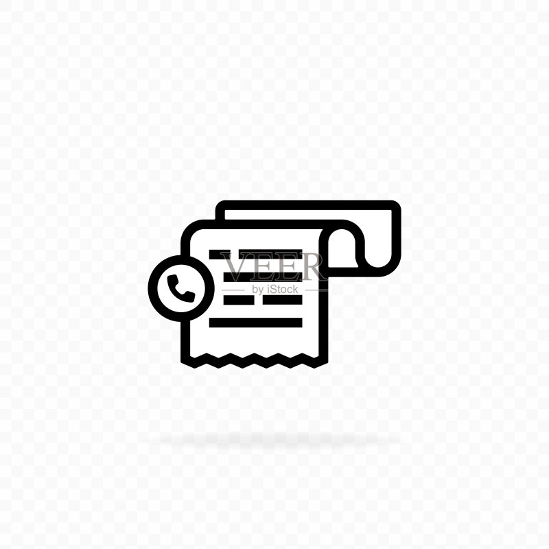 收银凭证图标。电话账单收据图标。发票图标。手持收据账单。支付账单图标。矢量图位于透明背景上图标素材