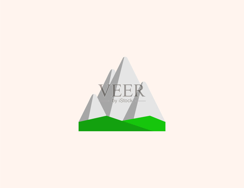 山脉矢量图标,孤立的山丘扁平彩色符号图标素材