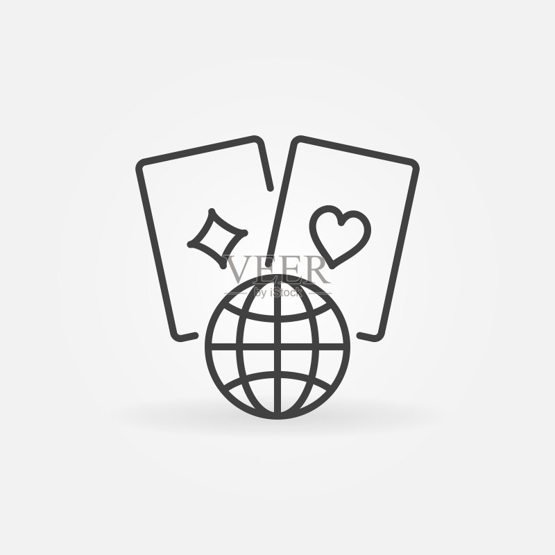 带有地球轮廓图标的扑克牌图标素材