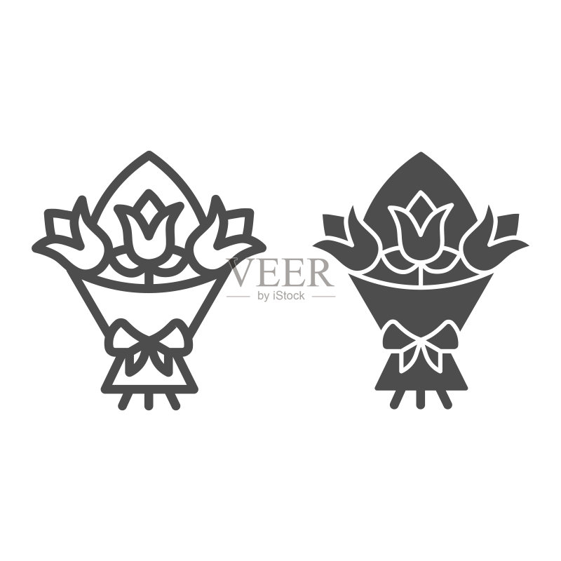 情人节花束线条实体图标图标素材