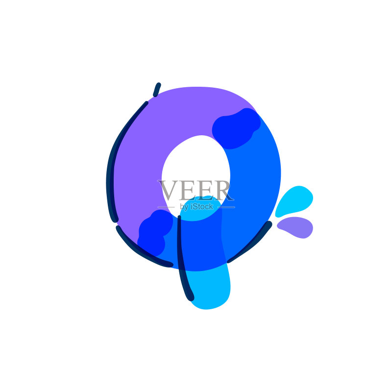 带有水滴和波浪的字母Q标志图标素材