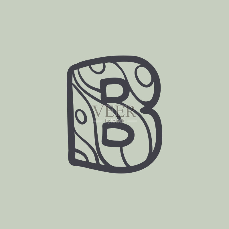 波浪线条图案的B字母标志图标素材