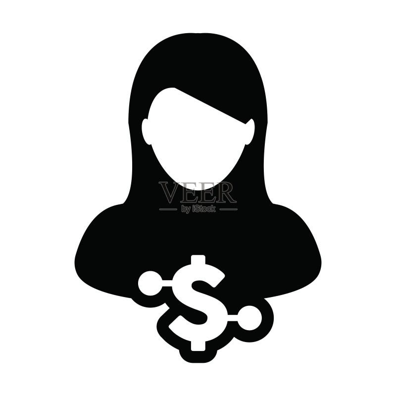 数字货币美元符号与女性用户矢量图标图标素材