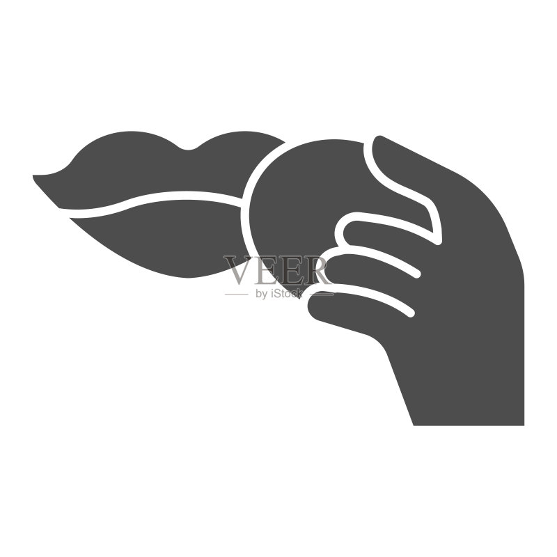 手持卸妆海绵的嘴唇实体图标,化妆程序概念,白色背景上的嘴唇化妆棉标志,带有字形风格的化妆棉清洁皮肤图标。矢量。图标素材