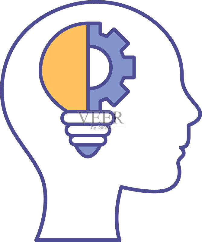 人头灯泡齿轮线性填充图标图标素材