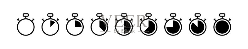 计时器、秒表矢量图标。倒计时库存插图。秒表符号时钟元素图标素材