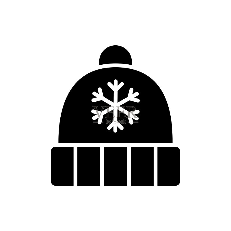 带雪花和绒球图标的冬季帽子图标素材