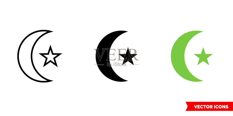 阿拉伯月亮和星星图标3种类型隔离图标素材