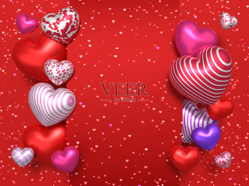 红色背景下的情人节贺卡和促销横幅正版图片素材