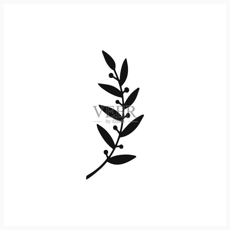 白色背景上的树叶涂鸦图标。矢量素材。图标素材