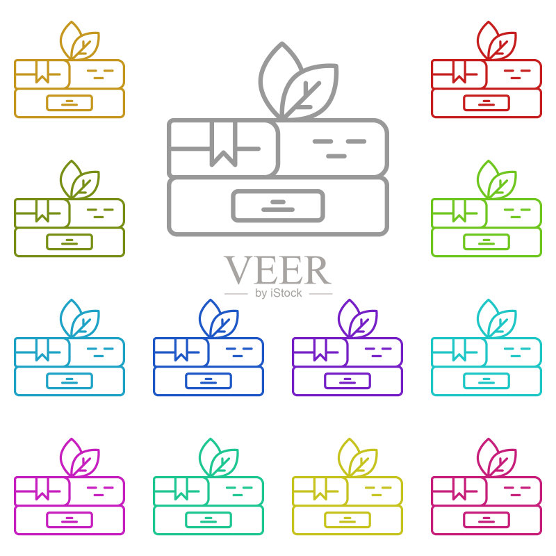 生物学彩色图标书籍(UI、UX、网站或移动应用适用)图标素材