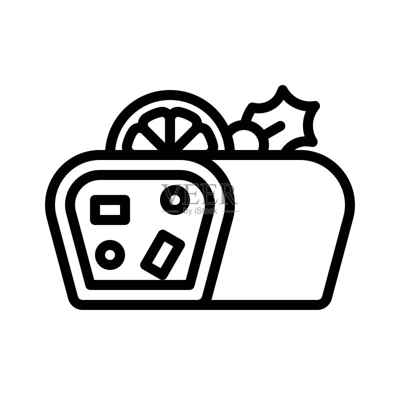 水果蛋糕图标,圣诞节食品和饮料矢量图图标素材