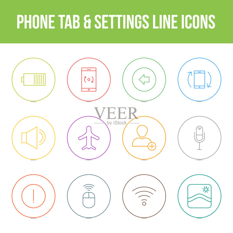 独特的手机标签设置线条图标集图标素材