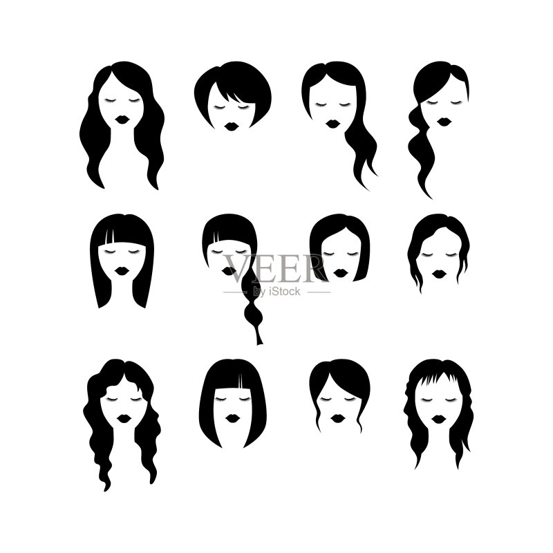 女性发型轮廓黑色合集图标素材