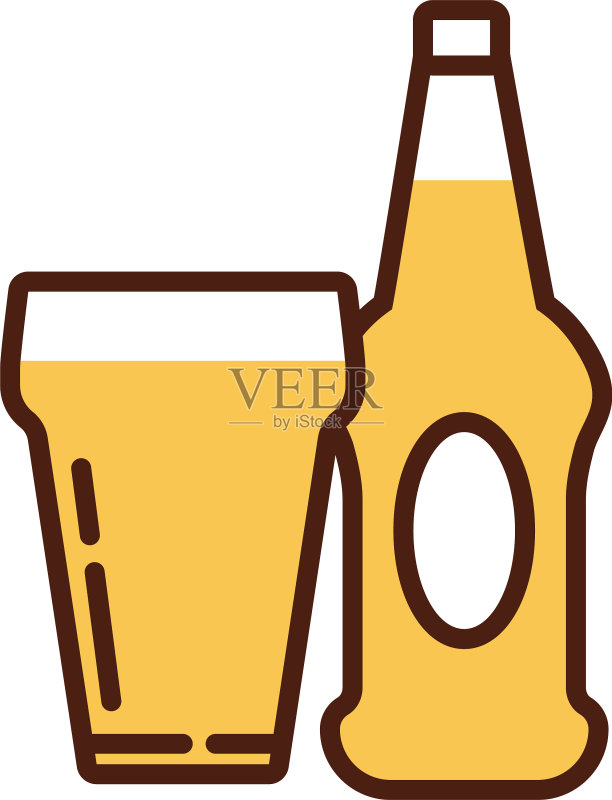 啤酒杯和瓶装饮品国际日线条图标素材