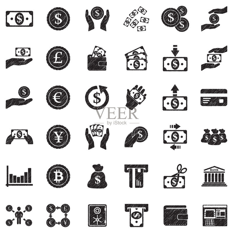资金图标黑色涂鸦设计矢量插图图标素材