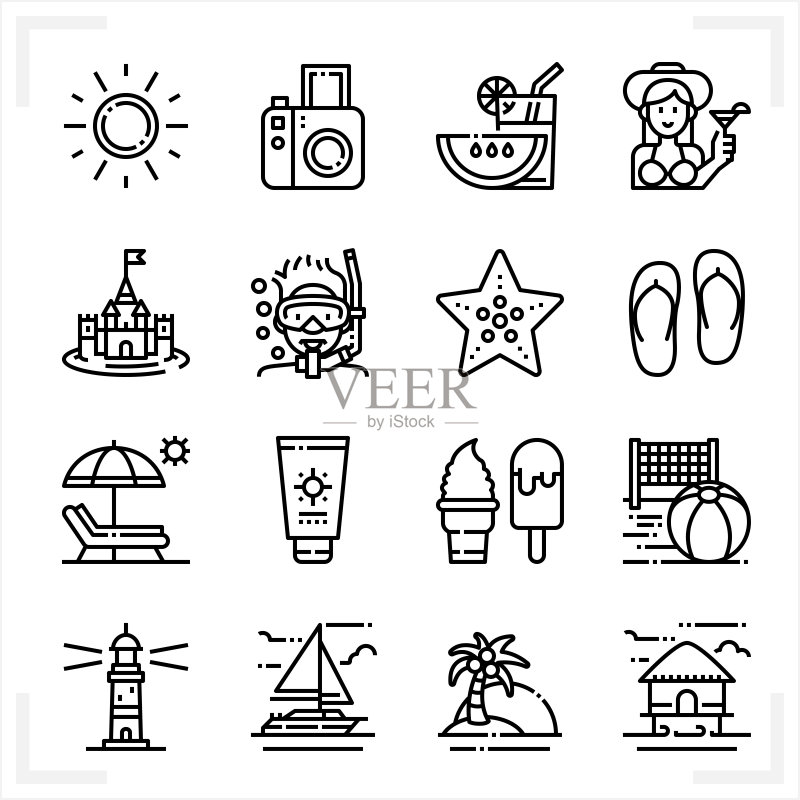 白色背景上的夏季海滩图标图标素材