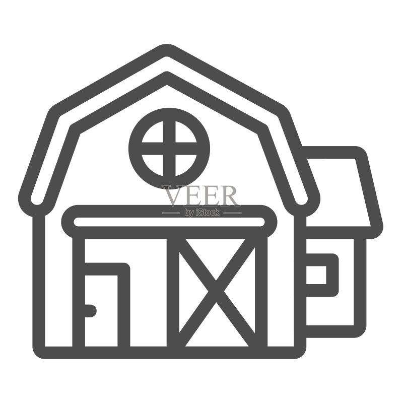 农舍线条图标,农场花园概念,白色背景上的农业农舍建筑标志,移动概念和网页设计的谷仓轮廓风格图标。矢量图形图标素材