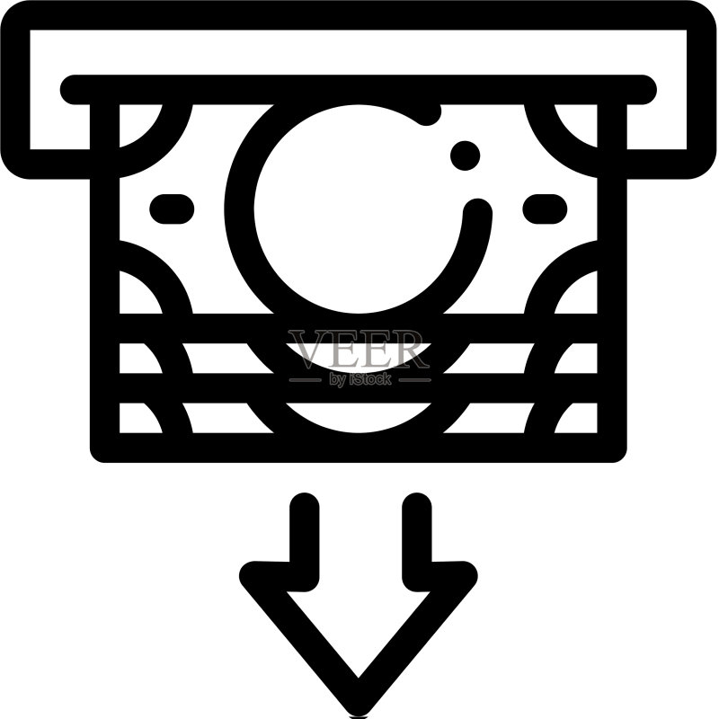 从自动取款机接收钱币图标轮廓图标素材