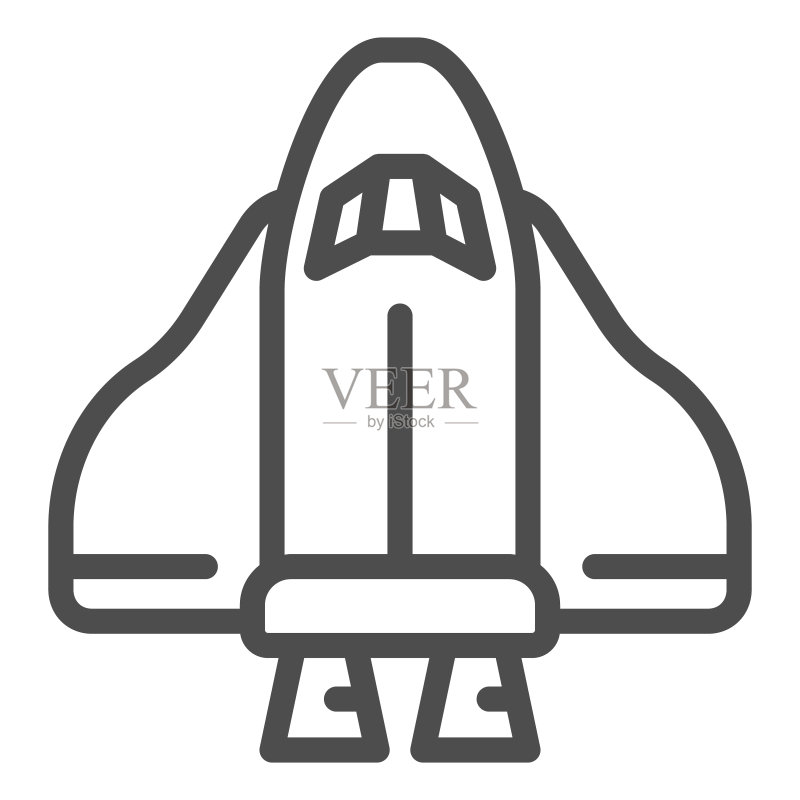 航天飞机玩具线性图标,儿童玩具概念,白色背景上的宇宙火箭标志图标素材