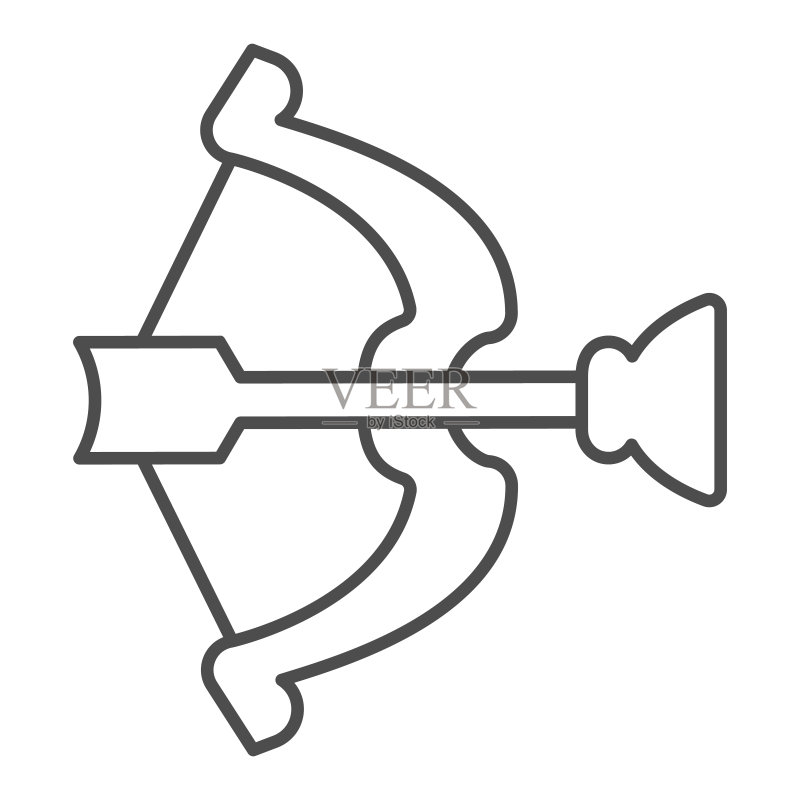弓箭玩具细线图标:儿童玩具概念,白色背景上的射箭标志,移动和网页设计的轮廓风格图标素材