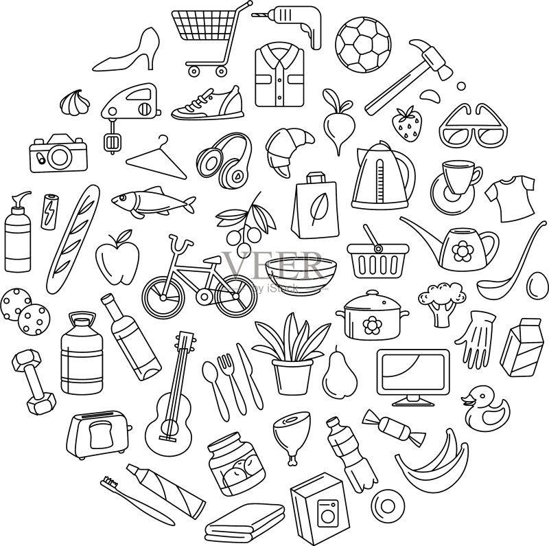 大型超市食品电器服装玩具图标素材