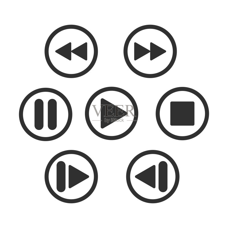 媒体播放器控制按钮图标,白色背景矢量图图标素材