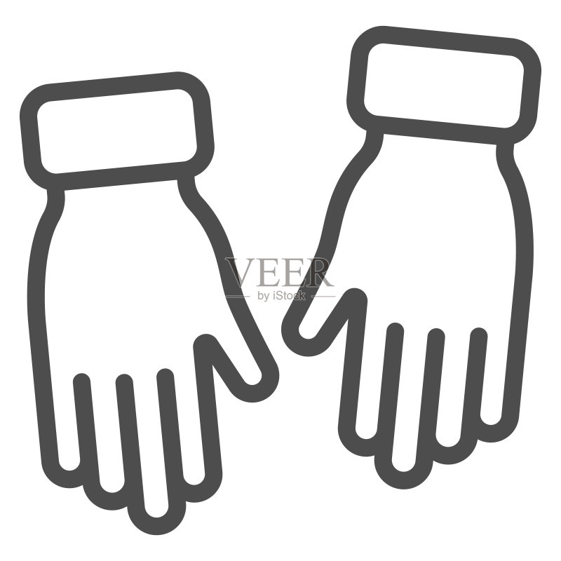 冬季手套线条图标,冬季服装概念,白色背景上的冬季手套标志,用于移动和网页设计的轮廓风格的保暖手套图标,矢量图形图标素材