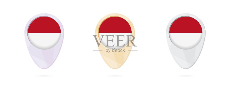 带摩纳哥旗帜的地图标记(3种颜色版本)图标素材