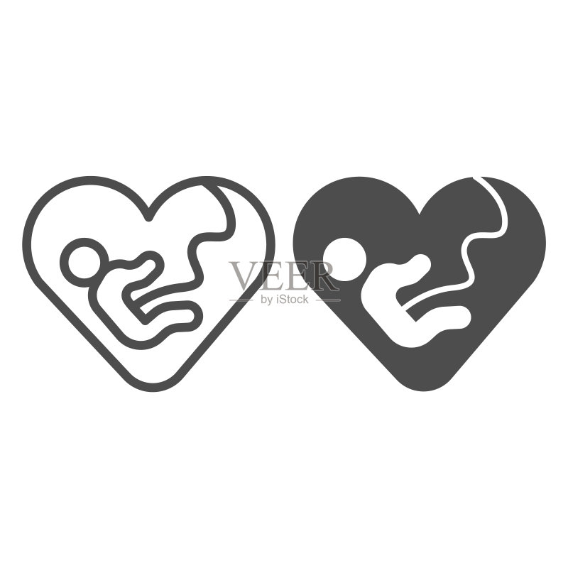 新生儿与爱心线条图标图标素材