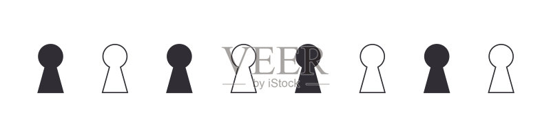 锁眼图标。锁图标。白色背景上隔离的钥匙孔矢量图标。矢量图示图标素材