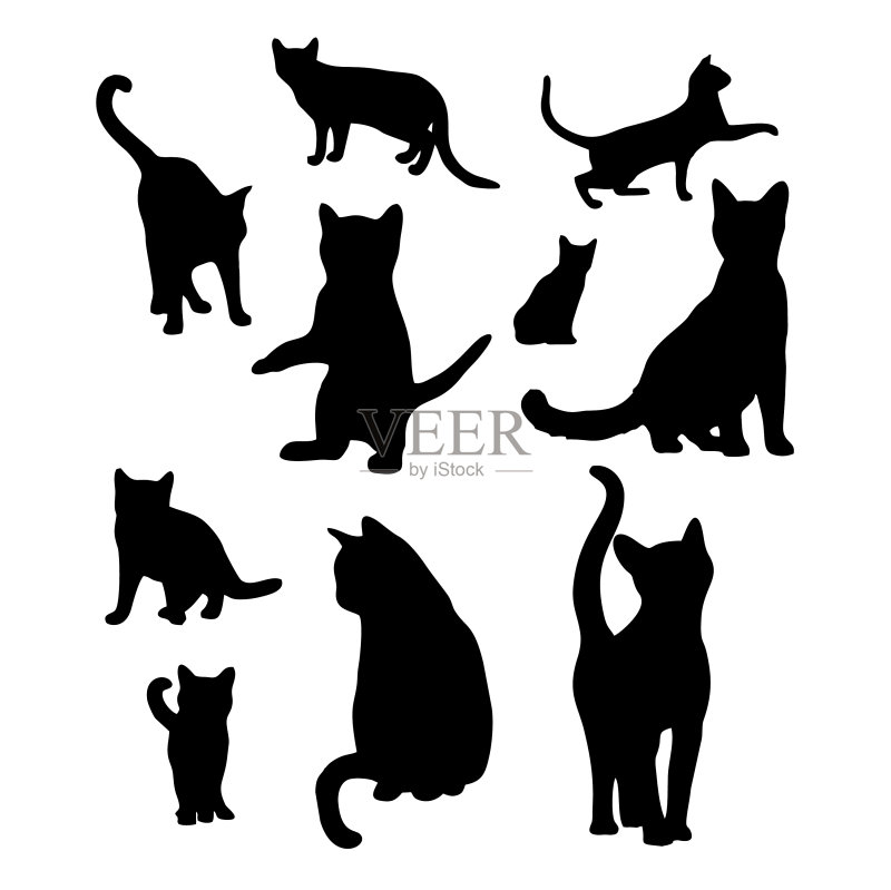 黑色猫剪影图案图标素材