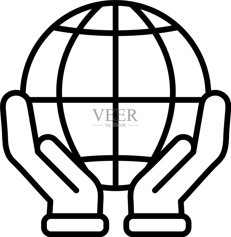 手与全球连接球体线条风格图标素材