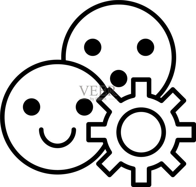 带表情符号的齿轮机械线条风格设计图标素材