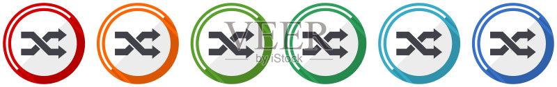 随机图标集,扁平设计矢量图,6种颜色选项,适用于网页设计和移动应用图标素材