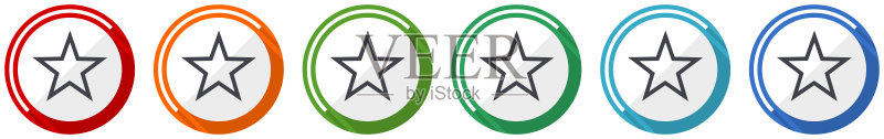 星星图标合集(扁平设计,6种颜色可选,适用于网页和移动应用)图标素材