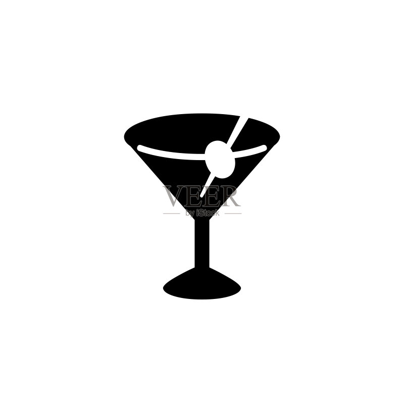鸡尾酒杯矢量图标。清凉夏日饮品扁平表情符号,表情符号符号 - 矢量图标素材