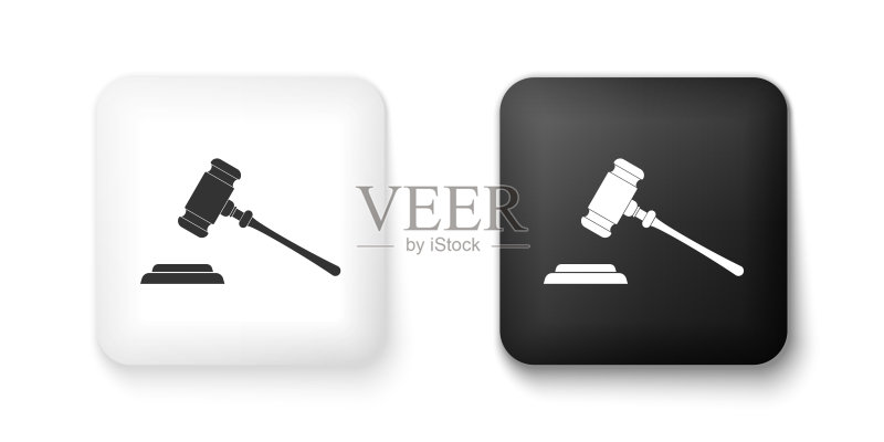 白色背景上的黑白法官 gavel 图标矢量图图标素材
