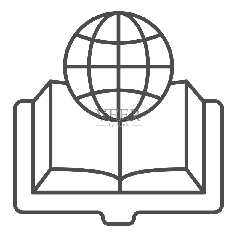 书籍和地球仪细线图标图标素材