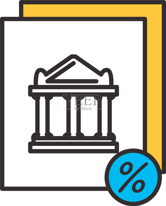 纸上的银行大楼和百分比线图标素材